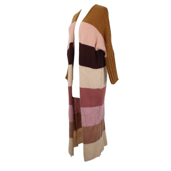 Petal Pup Sz S Camel Burgundy Striped Multicolor Acrylic Wool Knit Wrap Sweater - Picture 1 of 14